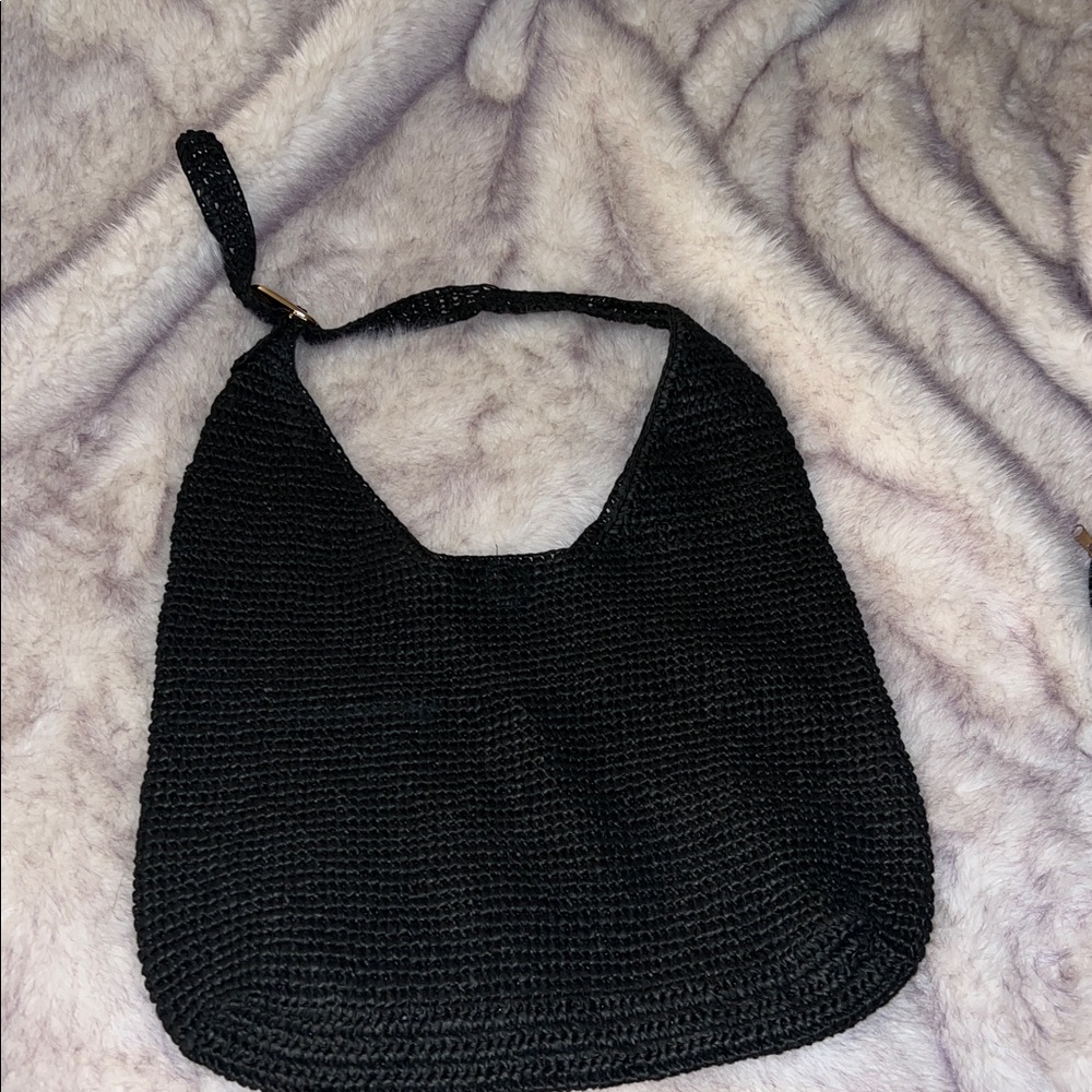 Anthropologie The Love Knot Slouchy Bag: Raffia Buckle Edition Black - Picture 8 of 17